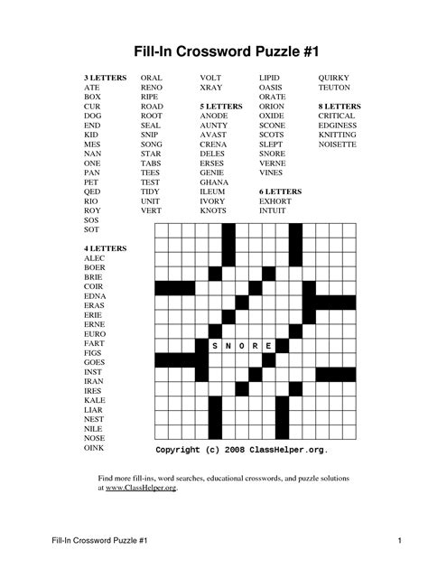 Printable Fill In Word Puzzles